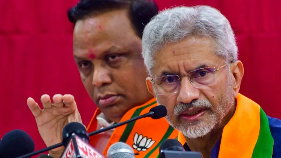 Union External Affairs Minister S Jaishankar addresses a press conference at the BJP office, in Mumbai, Sunday, Oct. 27, 2024.