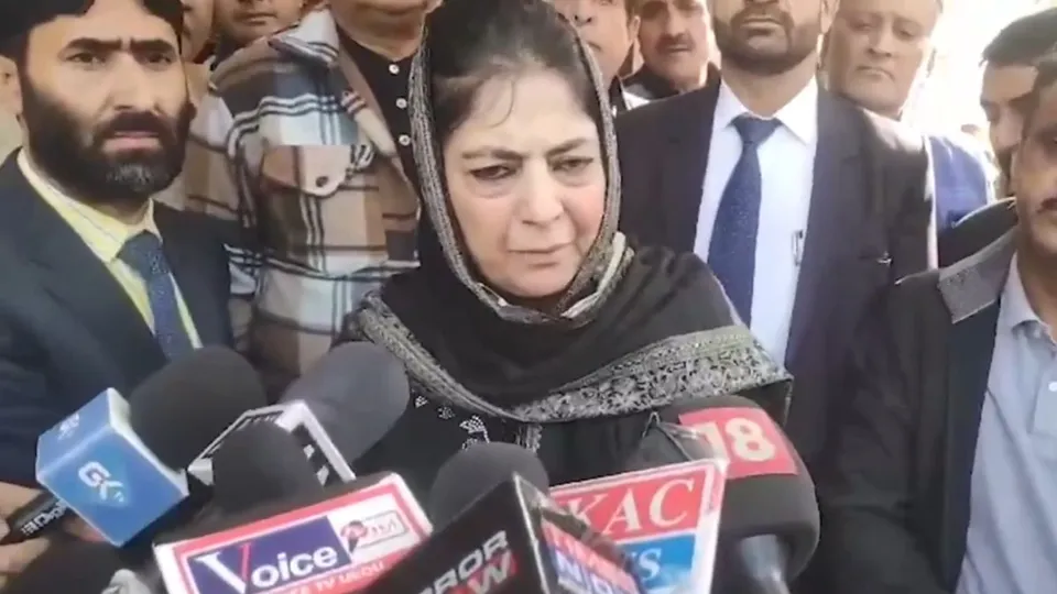 PDP president Mehbooba Mufti talking to reporters 