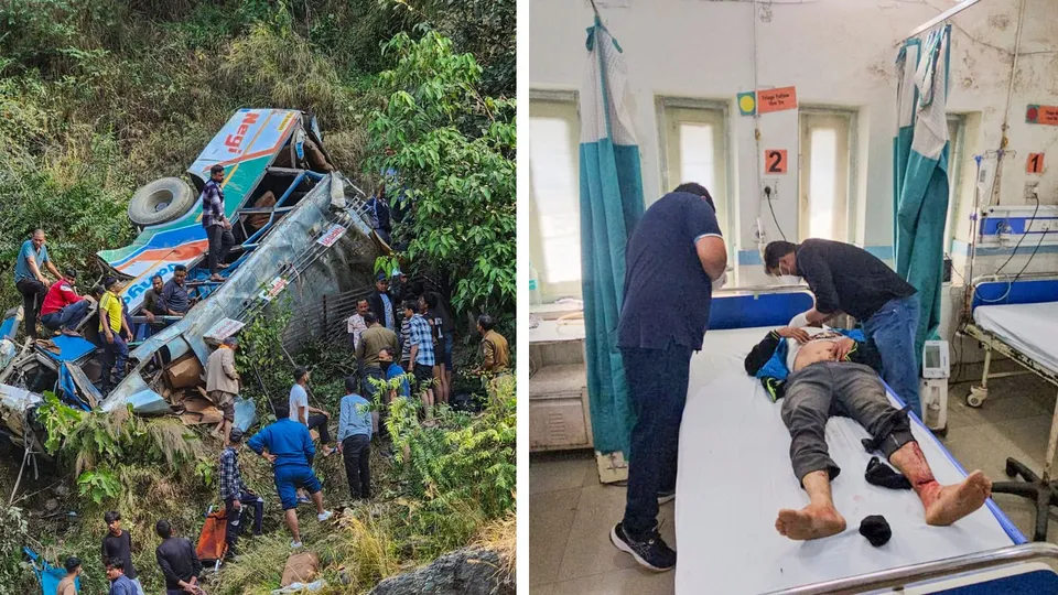An injured being treated at a hospital after a passenger bus fell into a gorge in Kupi area, in Almora, Uttarakhand, Monday, Nov. 4, 2024.