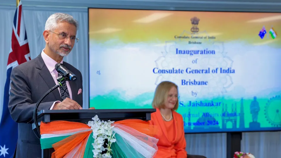 External Affairs Minister S Jaishankar soeaks at the inauguration of a new Consulate General of India, in Brisbane, Monday, Nov. 4, 2024.