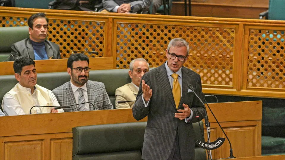 Jammu and Kashmir Chief Minister Omar Abdullah speaks on the second day of the J & K Legislative Assembly session, in Srinagar, Tuesday, Nov. 5, 2024.