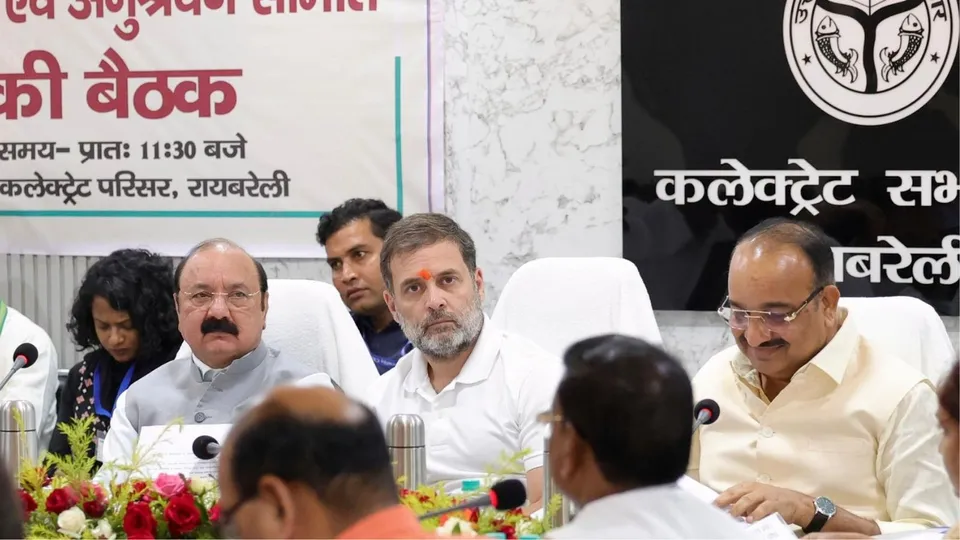 LoP in Lok Sabha and Congress MP Rahul Gandhi attends a meeting during his visit to Rae Bareli, Uttar Pradesh.