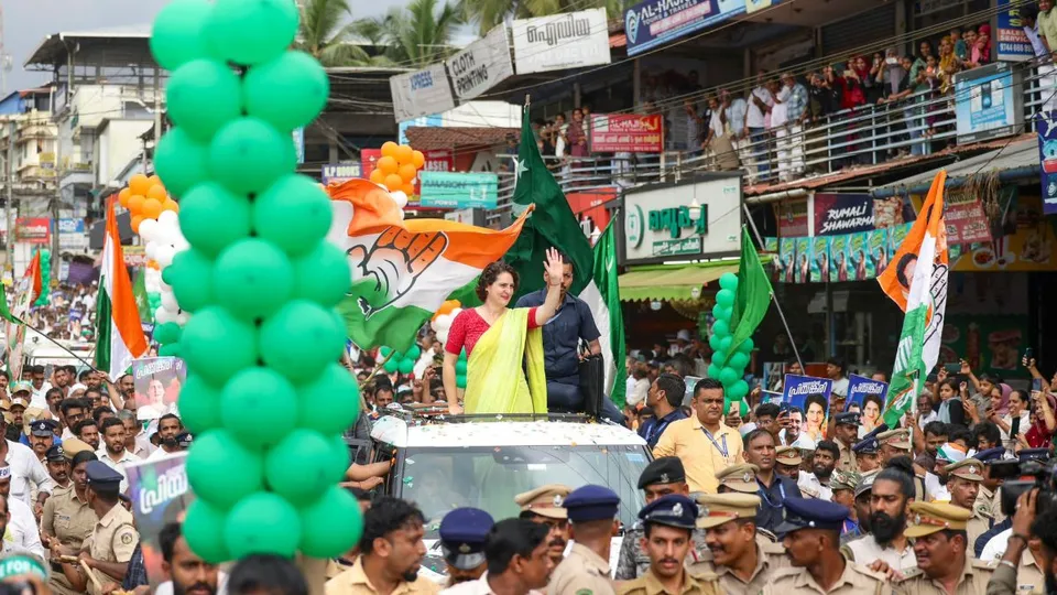 Congress General Secretary Priyanka Gandhi during a roadshow, in Eranad of Wayanad district