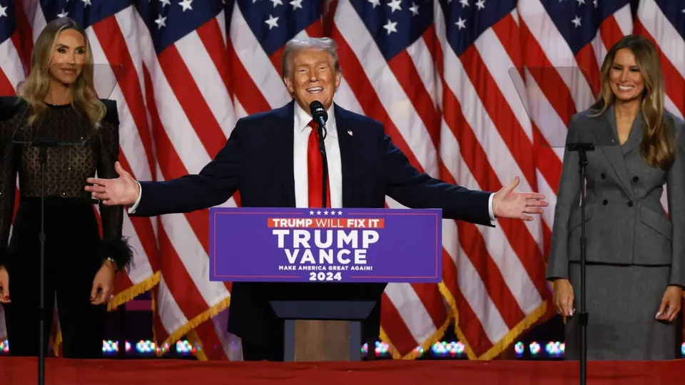 Republican presidential nominee former President Donald Trump is pictured at an election night watch party, Wednesday, Nov. 6, 2024, in West Palm Beach, Fla. (AP Photo)
