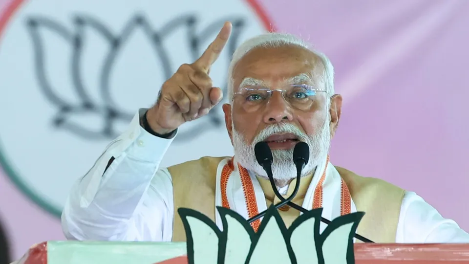 Prime Minister Narendra Modi addresses a public meeting ahead of the Maharashtra Assembly elections, in Dhule district, Maharashtra, Friday, Nov. 8, 2024.