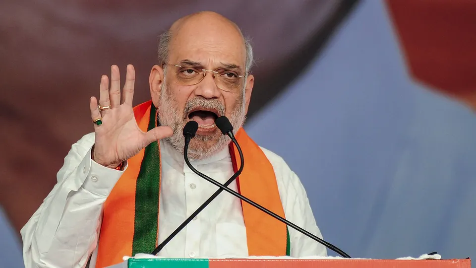 Union Home Minister Amit Shah addresses during a campaign rally ahead of the Maharashtra Assembly elections, in Sangli, Friday, Nov. 8, 2024.