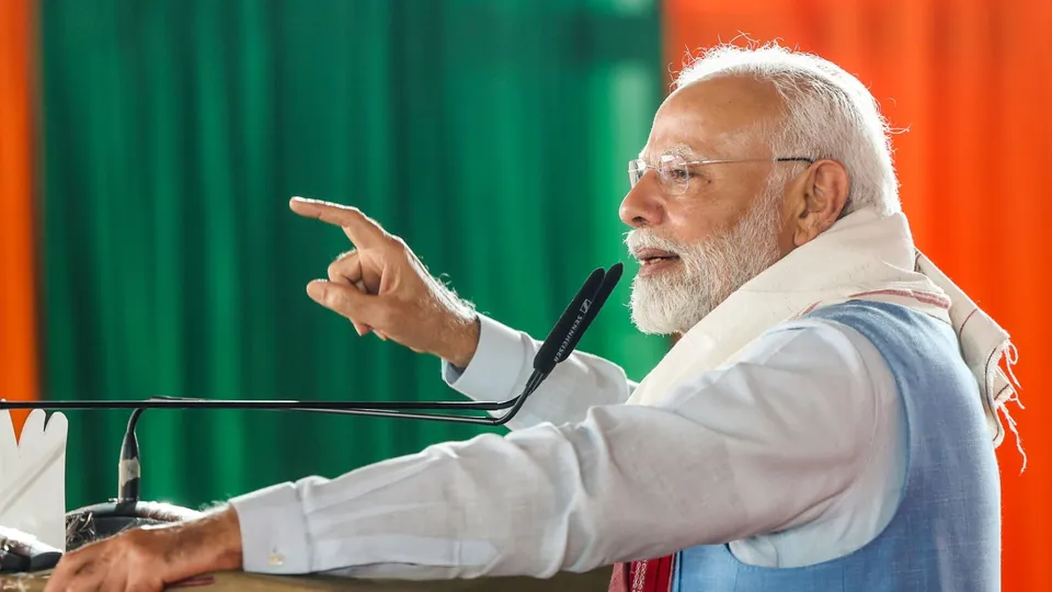 Prime Minister Narendra Modi during a public meeting ahead of the Jharkhand Assembly elections, in Gumla district, Jharkhand, Sunday, Nov. 10, 2024.
