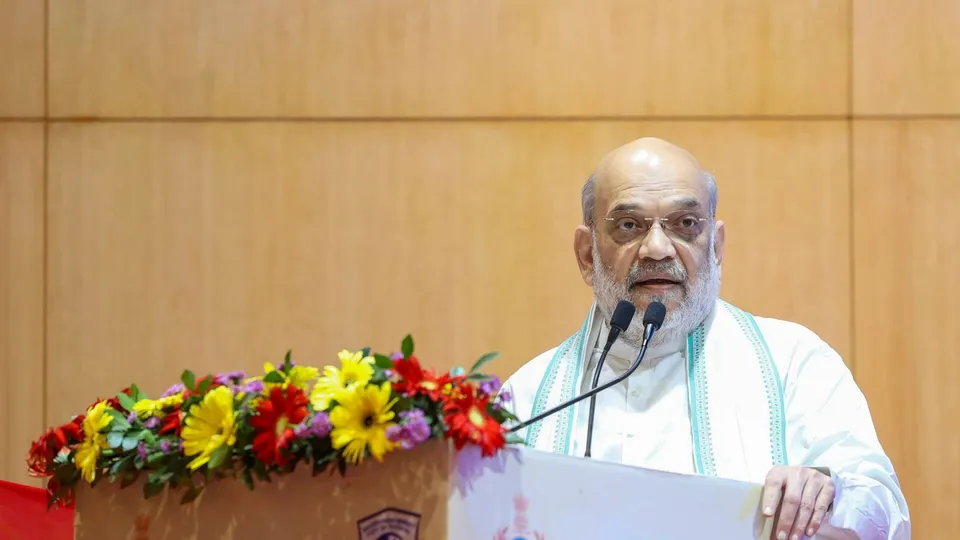 Union Home Minister Amit Shah addresses the Golden Jubilee function of the 50th All India Police Science Conference, in Gandhinagar, Monday, Nov. 19, 2024.