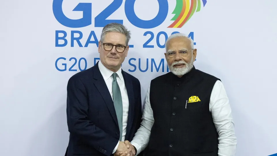Indian Prime Minister Narendra Modi and British Prime Minister Keir Starmer at the G20 Summit in Brazil