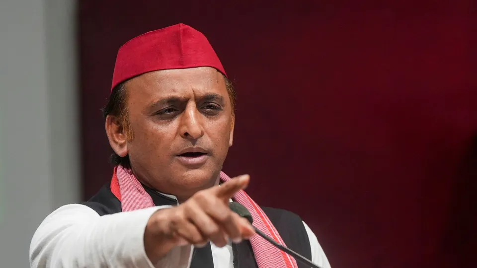 Samajwadi Party (SP) President Akhilesh Yadav addresses a press conference at the party headquarters, in Lucknow, Wednesday, Nov. 20, 2024.