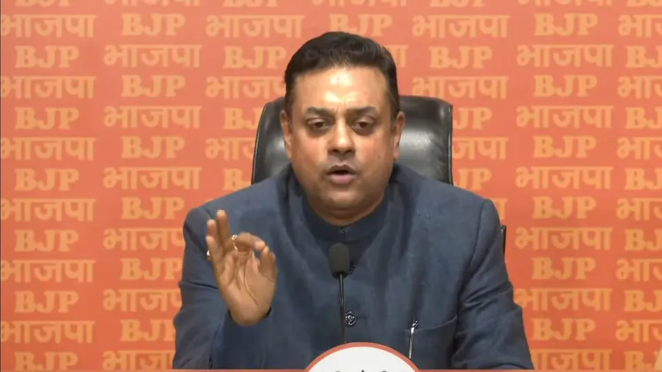 BJP spokesperson and MP Sambit Patra addressing a press conference at party's HQ, in New Delhi