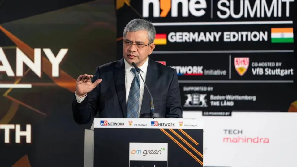 Union Minister Ashwini Vaishnaw addressing TV9 Global Summit, in Stuttgart, Germany
