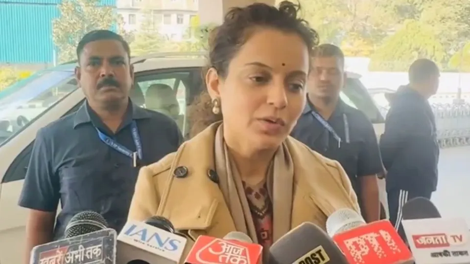 BJP MP Kangana Ranaut talking to reporters
