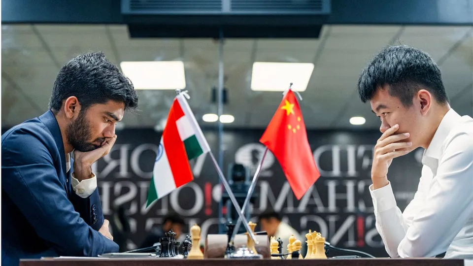 India's D Gukesh plays against Ding Liren of China at the FIDE World Championship 2024, in Singapore