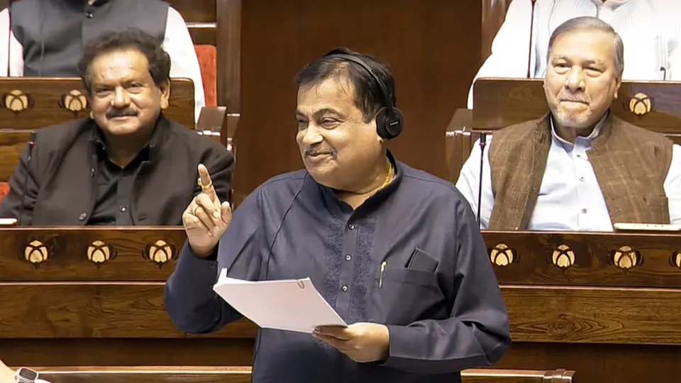 Union Minister Nitin Gadkari speaks in the Rajya Sabha during the Winter session of Parliament, in New Delhi, Wednesday, Dec. 4, 2024.