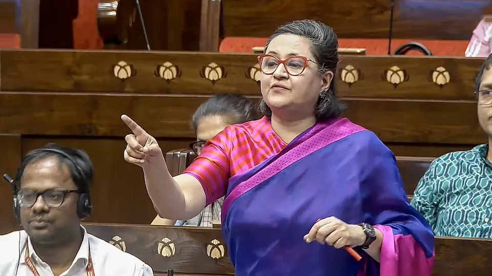 TMC MP Sagarika Ghose speaks in the Rajya Sabha during the Winter session of Parliament, in New Delhi, Thursday, Dec. 5, 2024.