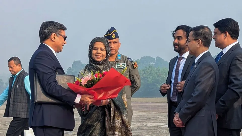 Foreign Secretary Vikram Misri being received upon his arrival, in Dhaka, Bangladesh, Monday, Dec. 9, 2024.