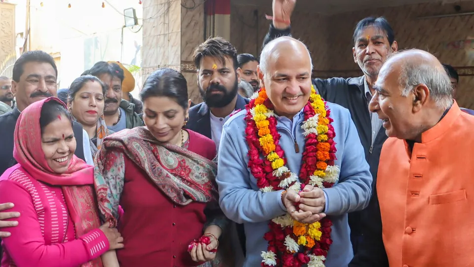 AAP leader Manish Sisodia with his wife Seema Sisodia at the Angoori Devi Mandir, in New Delhi, Tuesday, Dec. 10, 2024.