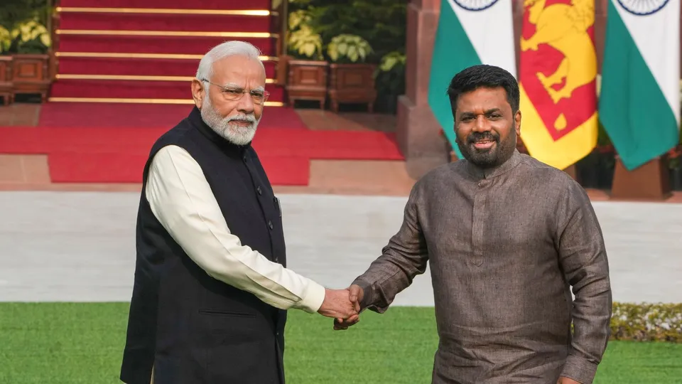 Prime Minister Narendra Modi with Sri Lankan President Anura Kumara Dissanayake during a joint press meet at the Hyderabad House, in New Delhi, Monday, Dec. 16, 2024.