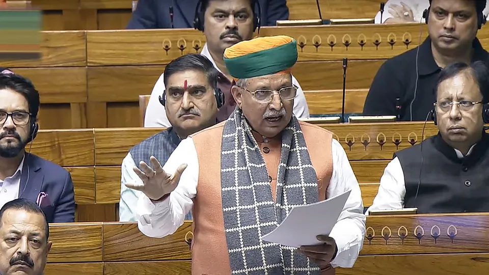 Minister of State Arjun Ram Meghwal speaks in the Lok Sabha during the Winter session of Parliament, in New Delhi, Tuesday, Dec. 17, 2024.