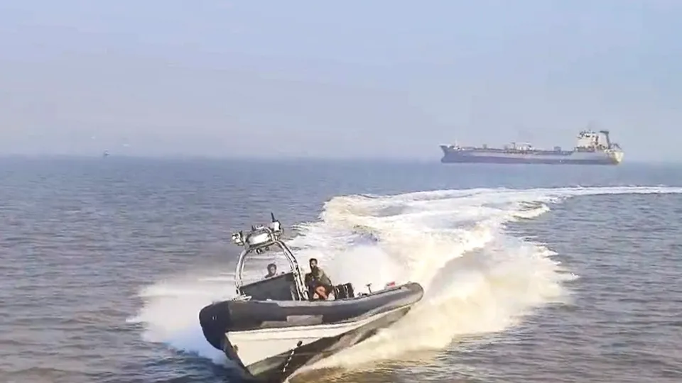 The Indian Navy speed boat that crashed into a passenger ferry off Mumbai coast killing 13 people on Wednesday, Dec. 18, 2024.