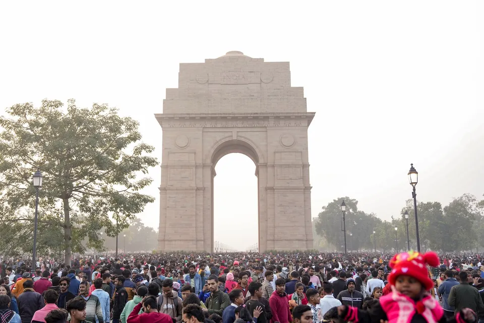 A rush of visitors at the India Gate on the first day of new year 2025 in New Delhi on Wednesday, Jan. 1, 2025.