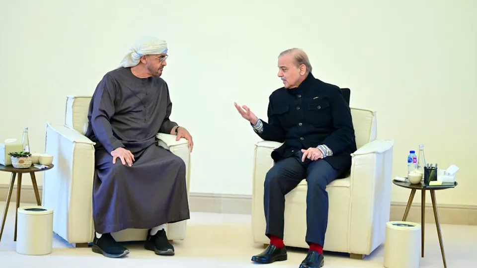 Mohammed bin Zayed Al Nahyan and Shehbaz Sharif in Islamabad on Sunday, Jan 5, 2025.