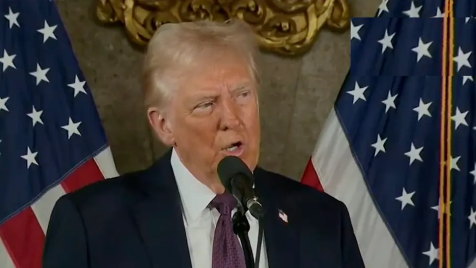 Donald Trump addressing the press at Mar-a-Lago in Florida on Tuesday, Jan 7, 2025.
