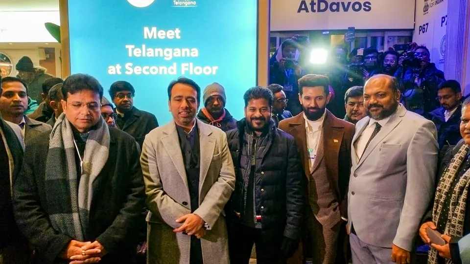 Union Ministers Chirag Paswan, Jayant Chaudhary and others at the inauguration of Indian pavilion at the World Economic Forum (WEF), in Davos, Switzerland.