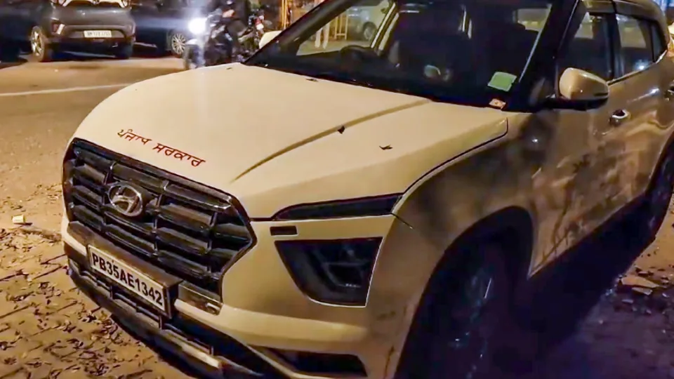 A car that was seized by police with huge amount of cash and liquor, ahead of Delhi Assembly elections in New Delhi on Wednesday, Jan. 29, 2025.