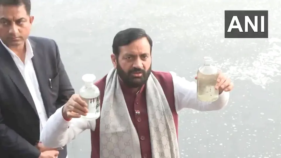 Nayab Singh Saini addresses media at the bank of Yamuna river in New Delhi on Friday, Jan 31, 2025.