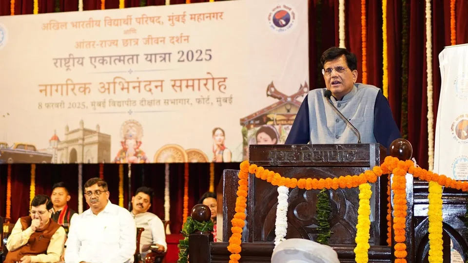 Piyush Goyal addresses the Rashtriya Ekatmata Yatra 2025 in Mumbai on Saturday, Feb 8, 2025.