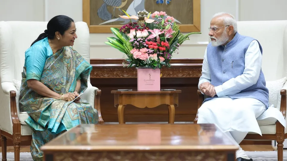 Rekha Gupta calls on Prime Minister Narendra Modi at his residence on Saturday, Feb 22, 2025.
