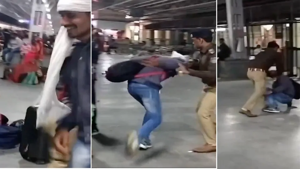 Unruly man thrashed for throwing water on passengers of a moving train