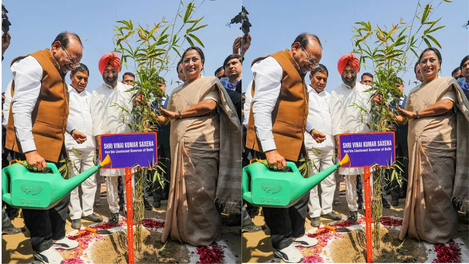 VK Saxena with CM Rekha launches plantation drive at Bhalswa landfil site