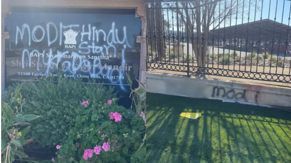 Hindu temple vandalism image