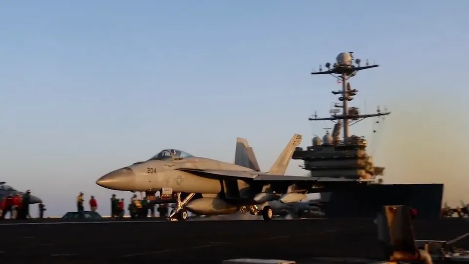 US warplanes take off for airstrikes on Houthi rebels on Saturday, March 15, 2025.