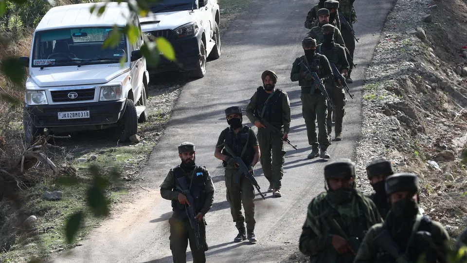 Security personnel during an anti-terrorist operation in a remote forested area in Kathua