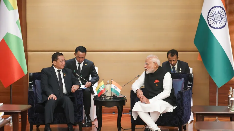 Prime Minister Narendra Modi meets Senior General Min Aung Hlaing of Myanmar on the sidelines of the BIMSTEC Summit in Bangkok on Friday, April 4, 2025.