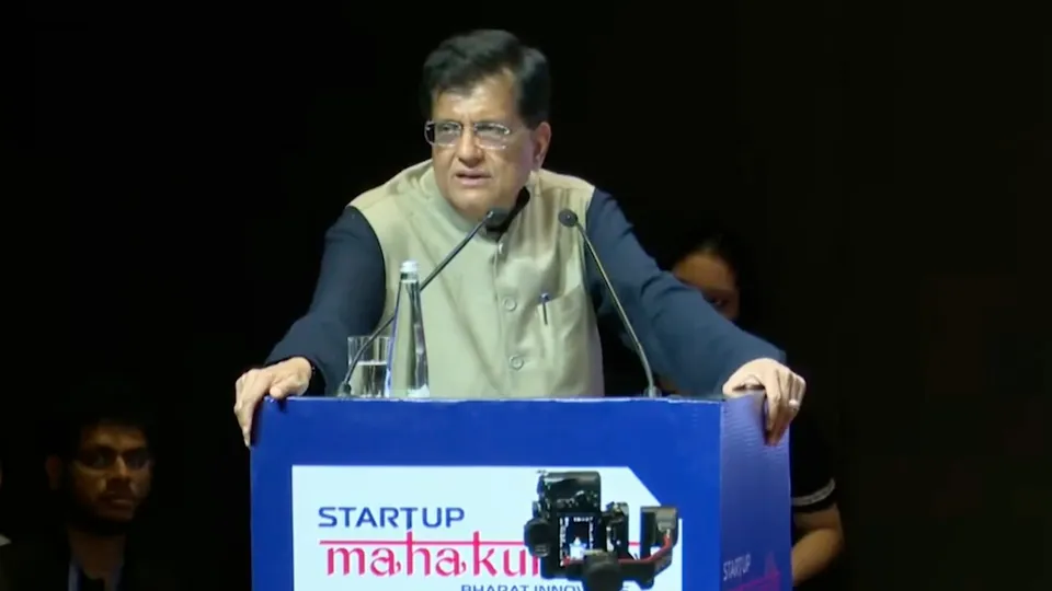 Piyush Goyal address Startup Mahakumbh at Bharat Mandapam on Thursday, April 4, 2025.