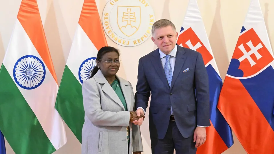 President Droupadi Murmu meets PM Robert Fico of the Slovak Republic in Bratislava on Wednesday, April 9, 2025.