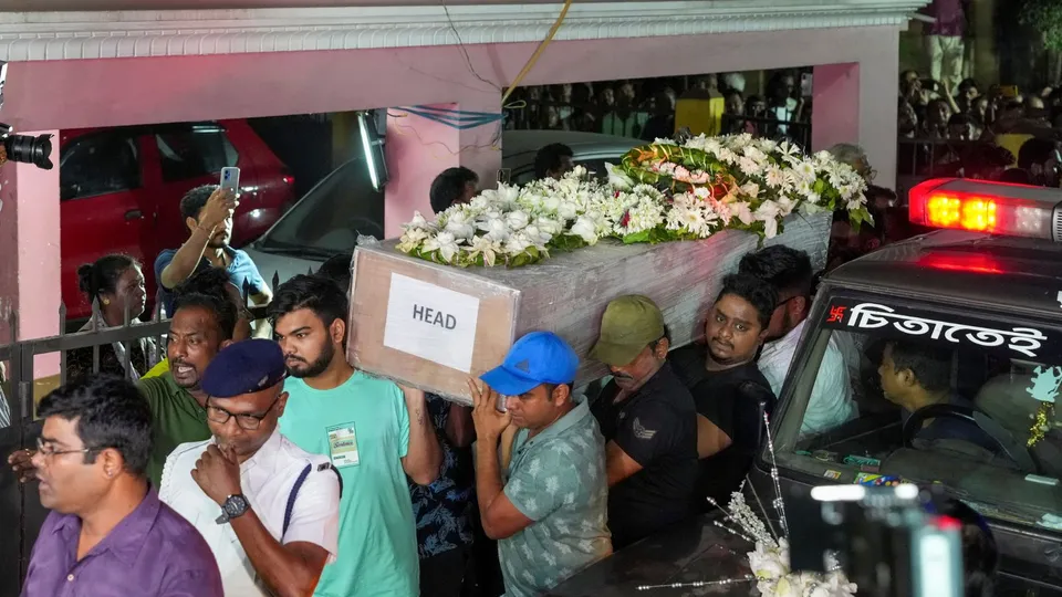 Mortal remains of Bitan Adhikari, who was killed in the Pahalgam terror attack, being brought to his residence, in Kolkata.