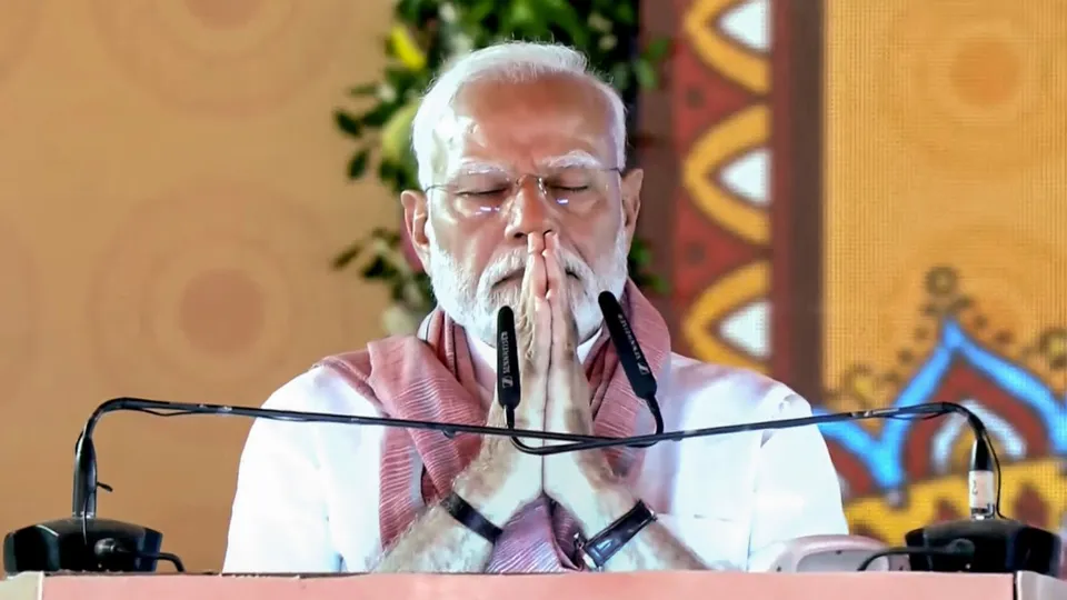 PM Narendra Modi pays homage to the victims of the Pahalgam terror attack, during the National Panchayati Raj Day programme, in Madhubani district, Bihar.