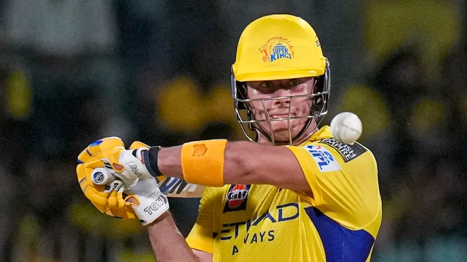 Chennai Super Kings� Dewald Brevis plays a shot in an IPL match against Sunrisers Hyderabad at the MA Chidambaram Stadium in Chennai on Friday, April 25, 2025.