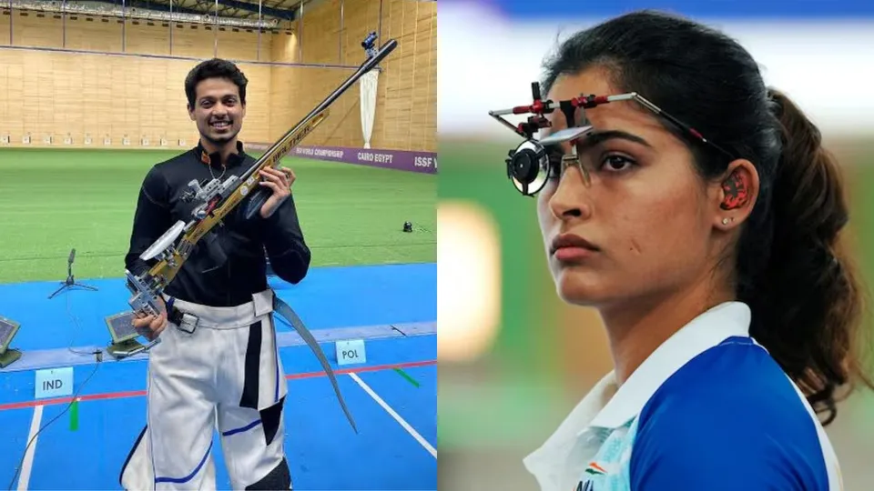 Swapnil Kusale (L), Manu Bhaker (R)