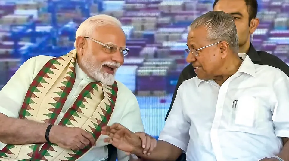 Prime Minister Narendra Modi and Kerala Chief Minister Pinarayi Vijayan during the inauguration of the Vizhinjam International Seaport in Thiruvananthapuram on Friday, May 2, 2025