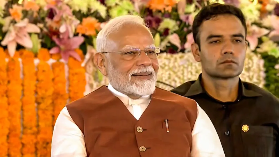 Prime Minister Narendra Modi during the foundation stone laying and inauguration of various development projects, in Amaravati.