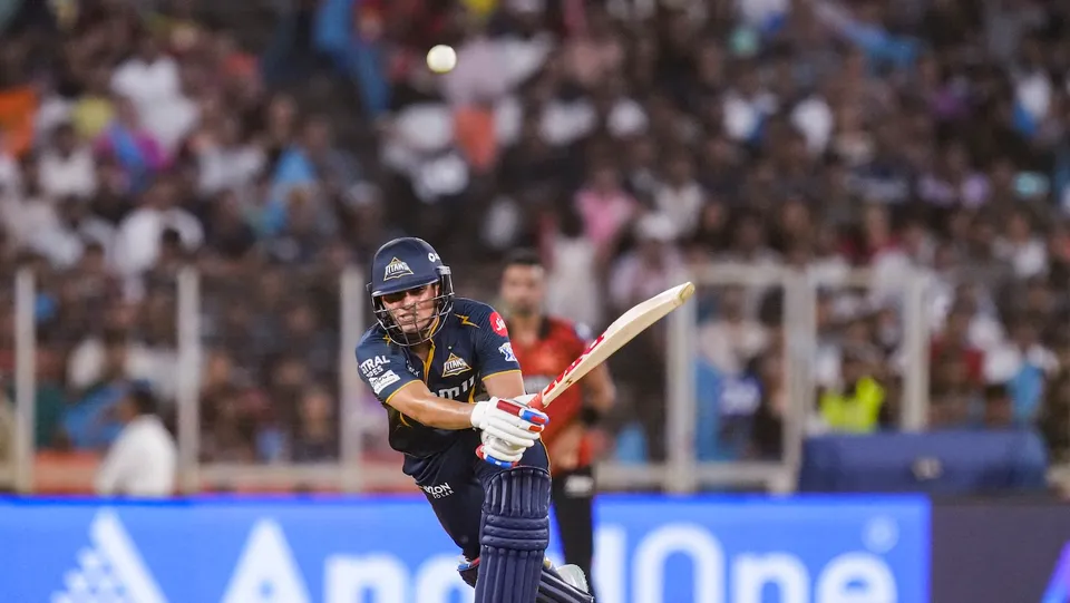 Gujarat Titans' Shubman Gill plays a shot against Sunrisers Hyderabad in Ahmedabad on Friday, May 2, 2025.
