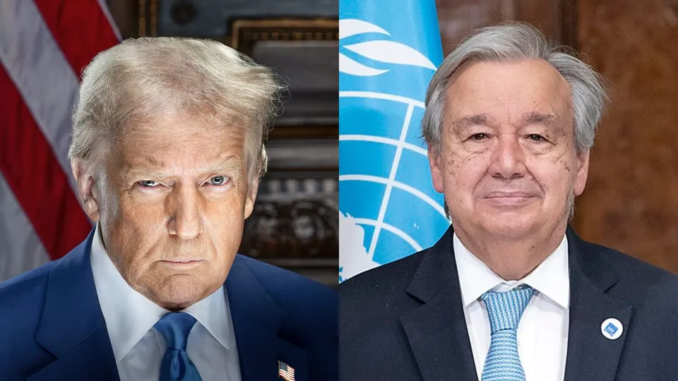 US president Donald J Trump (L), UN chief Antonio Guterres (R)