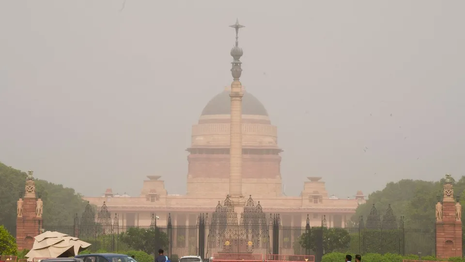 A layer of dust covers the Rashtrapati Bhavan, in New Delhi.
